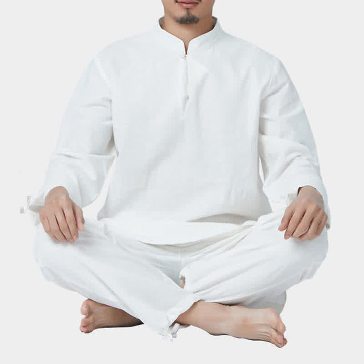 Spiritual Zen Meditation Yoga Prayer Practice Cotton Linen Clothing Men's Set - White - US/UK/AU44，EU54 (3XL) - image 12