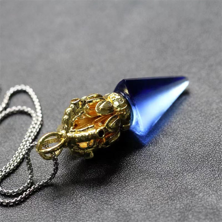 Buddha Stones Tibetan Dorje Vajra 4 Prong Lotus Liuli Crystal Strength Necklace Pendant - image 2