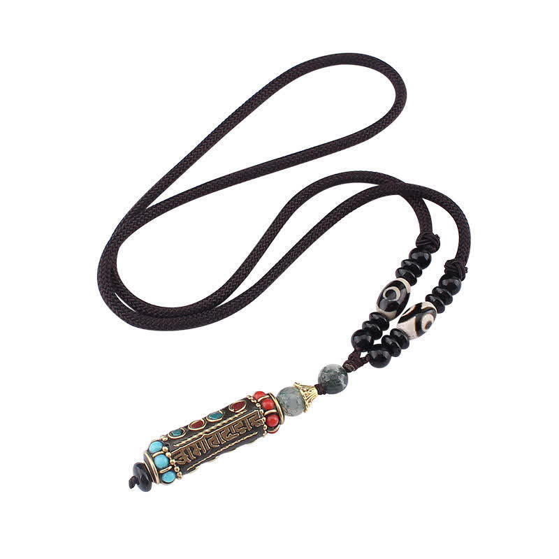 Buddha Stones Tibetan Om Mani Padme Hum Dzi Bead Wenge Wood Necklace Pendant - image 13