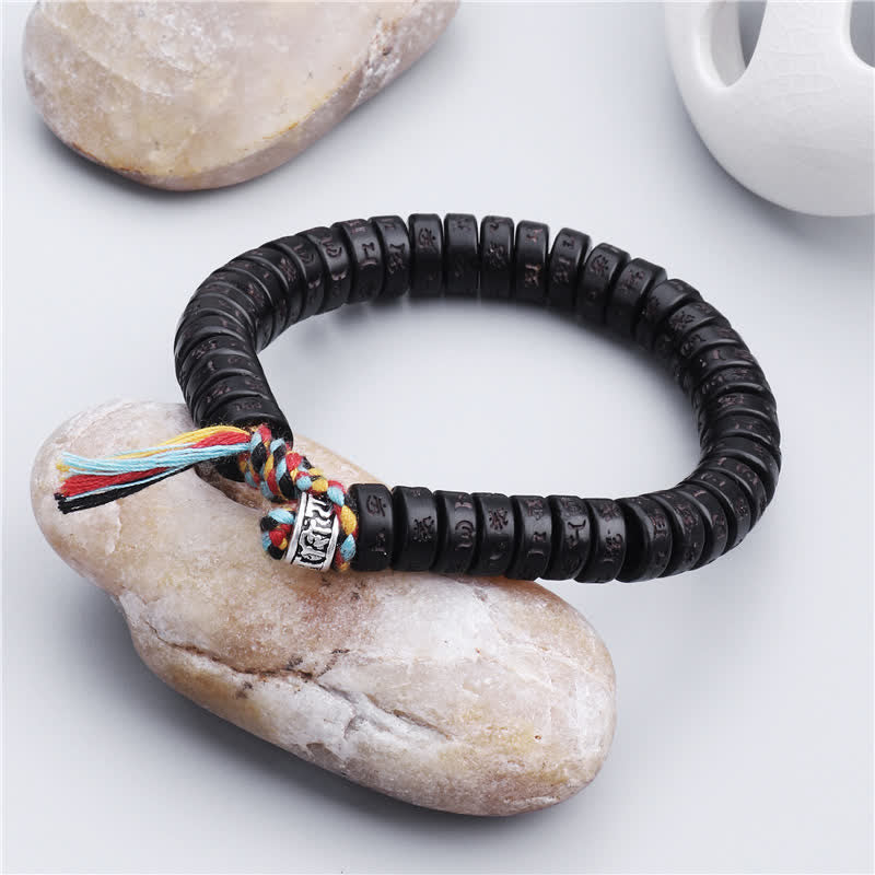 Buddha Stones Tibetan Coconut Shell Beads Engraved Om Mani Padme Hum Mantra Happiness Bracelet