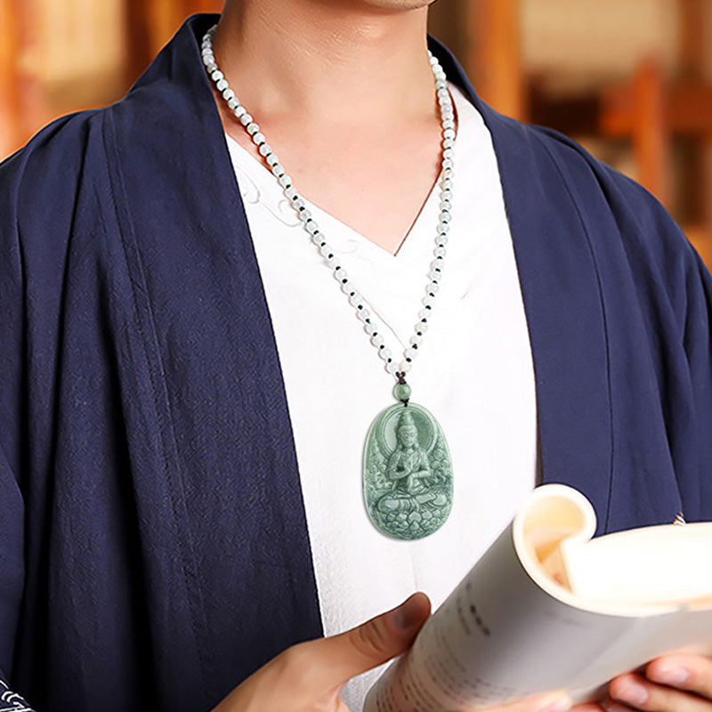 Buddha Stones Natural Jade Avalokitesvara Amulet Wealth Necklace Pendant - image 3