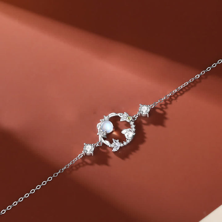 925 Sterling Silver Year of the Rabbit Moonstone Moon Flower Pattern Necklace Pendant Bracelet Earrings - Bracelet - Silver - image 7