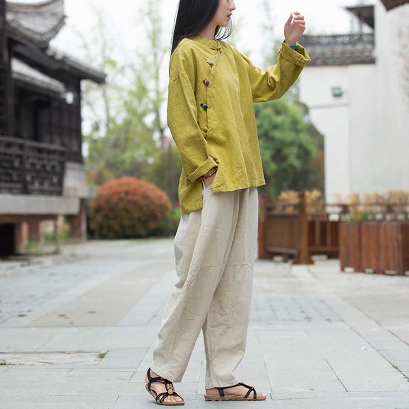 Buddha Stones Ramie Linen Blouse Women Shirt Top Chinese Hanfu Style Clothing