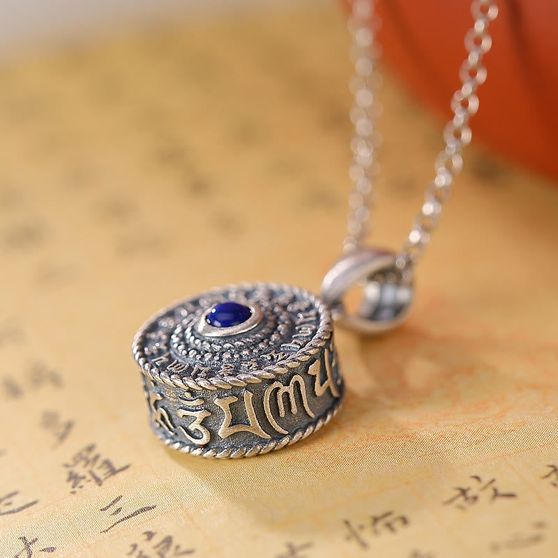 925 Sterling Silver Om Mani Padme Hum Lazurite Love Peace Necklace Pendant - image 4