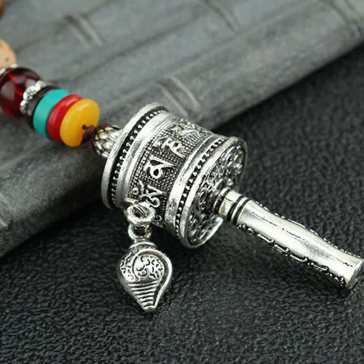 Buddha Stones Tibetan Om Mani Padme Hum Prayer Wheel Rotation Vajra Wood Necklace Pendant - image 18