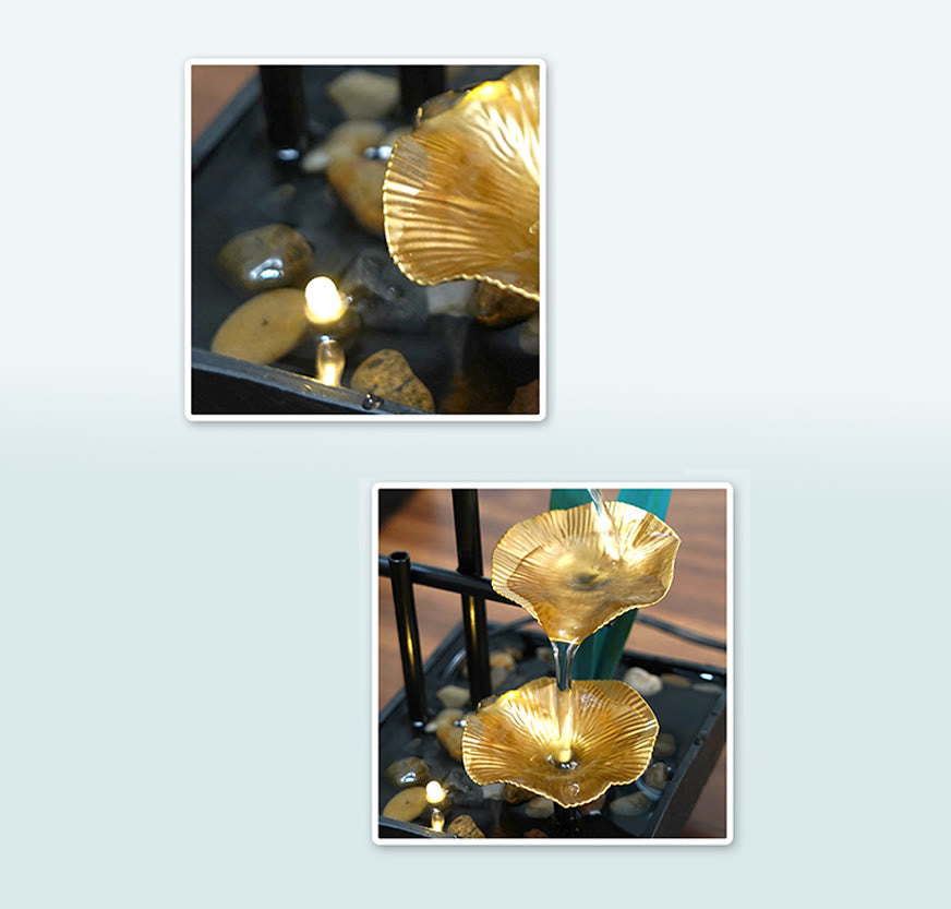 Three Layers Waterfall Fountain Tabletop Lotus Ornaments With River Rocks Desktop Decoration - image 9