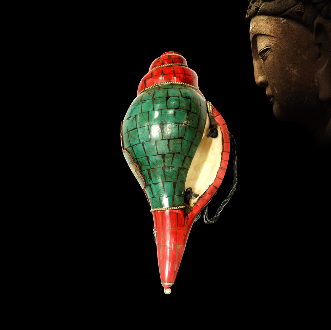 Tibetan Handmade Shankha Om Mani Padme Hum Buddha Conch Shell Lucky Decoration - image 12
