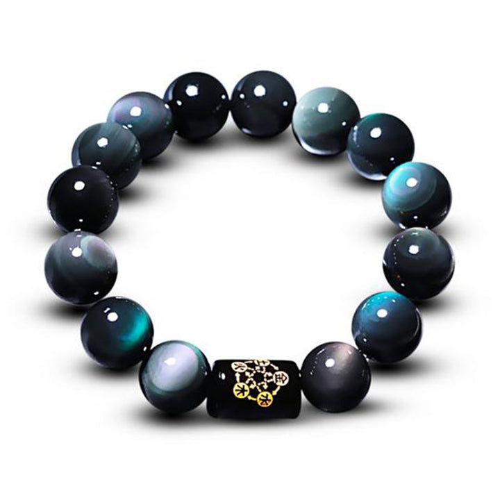 Buddha Stones "Sending Balance and Protection" Rainbow Obsidian Bracelet Includes Gift Message Card - image 1