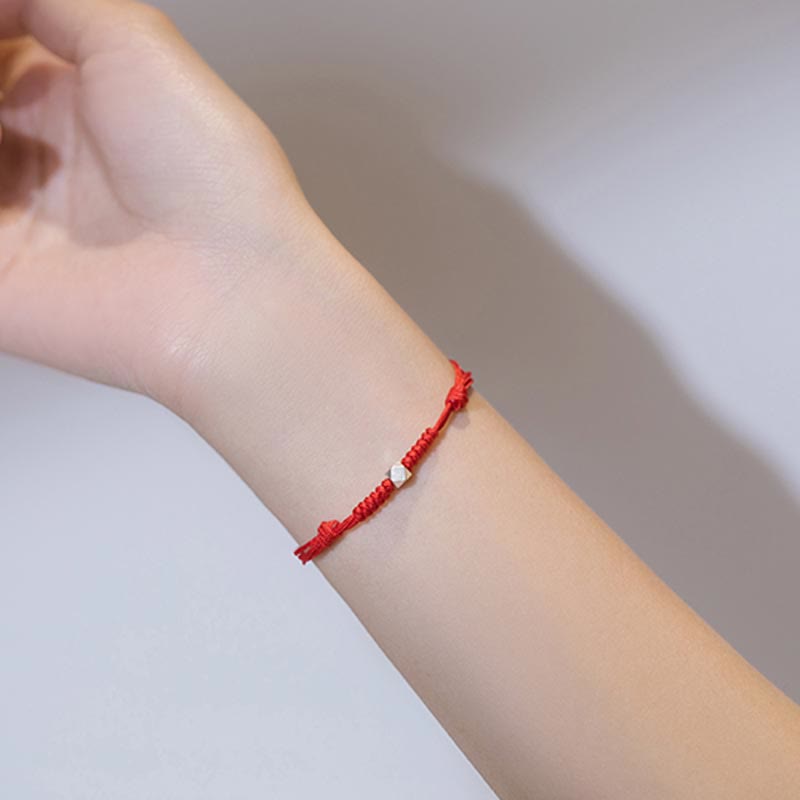 Buddha Stones 925 Sterling Silver Luck Bead Protection Red String Thin Cord Braided Bracelet - image 12