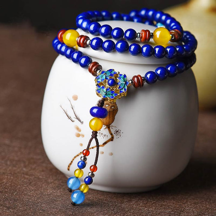 Buddha Stones Lazurite Lapis Lazuli Yellow Agate Positive Bracelet - Lazurite&Yellow Agate - image 0