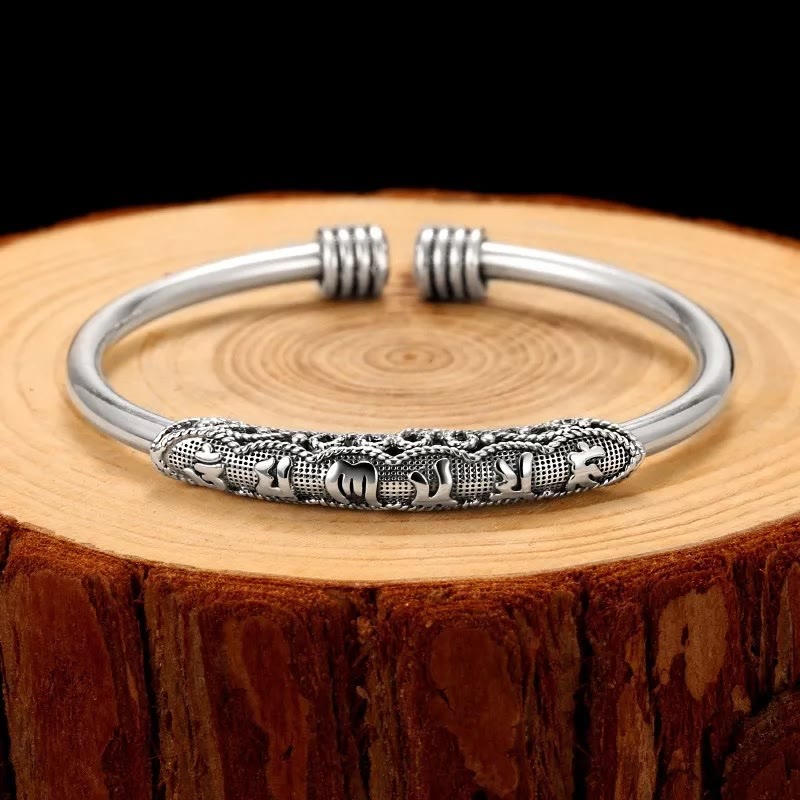 Buddha Stones Om Mani Padme Hum Engraved Peace Cuff Bracelet Bangle - Om Mani Padme Hum(Love♥Focus) - image 1