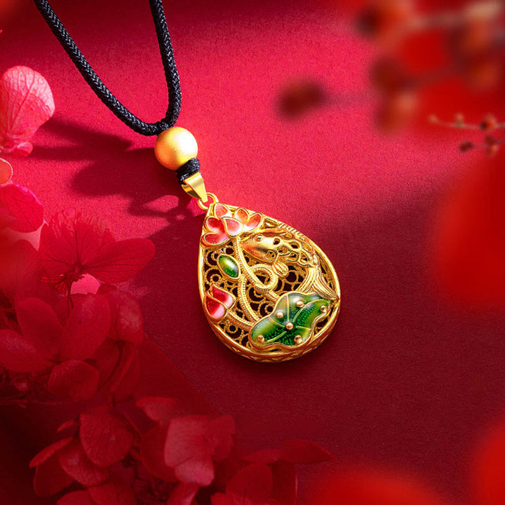 Buddha Stones Koi Fish Lotus Flower Leaf Copper Luck Necklace Pendant - image 5
