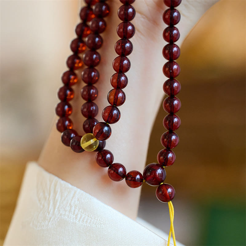 Buddha Stones Natural 108 Mala Beads Amber Clear Anxiety Bracelet - image 2