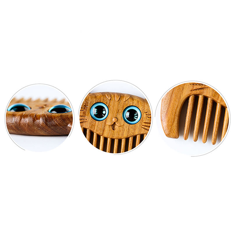 Simple Cat Pattern Green Sandalwood Cure Portable Comb - image 11