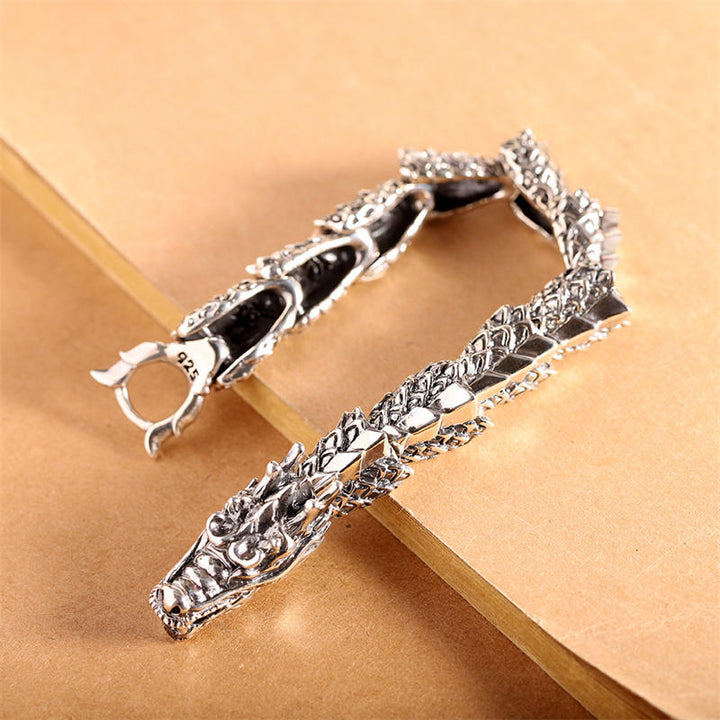 925 Sterling Silver Dragon Luck Success Bracelet Bangle - image 1