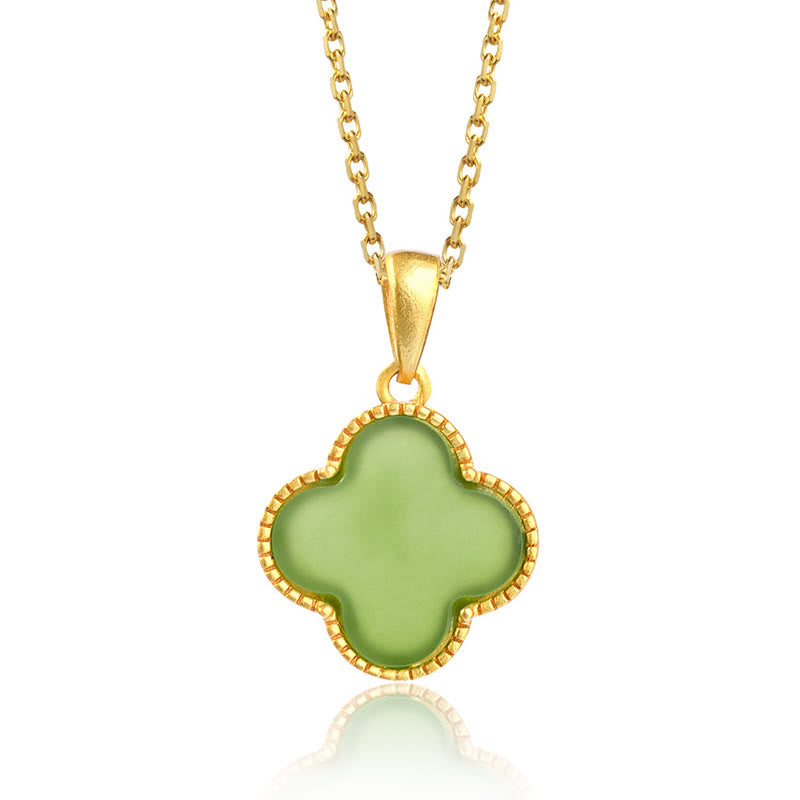 Buddha Stones 925 Sterling Silver Natural Hetian Jade Luck Four Leaf Clover Necklace Pendant - image 4