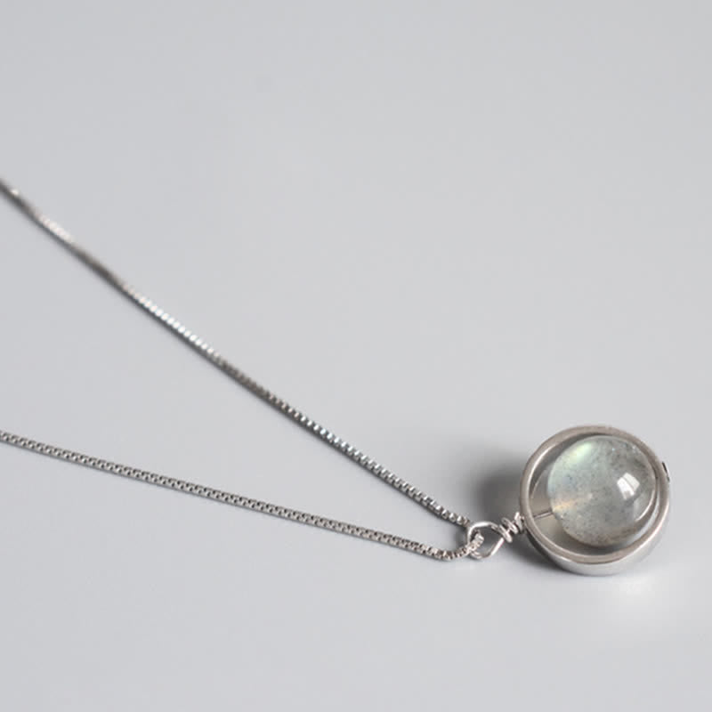 Buddha Stones 925 Sterling Silver Moonstone Love Planet Rotatable Pattern Necklace Pendant - image 11