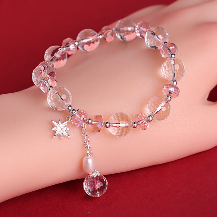 Buddha Stones White Crystal Pink Crystal Protection Star Charm Bracelet