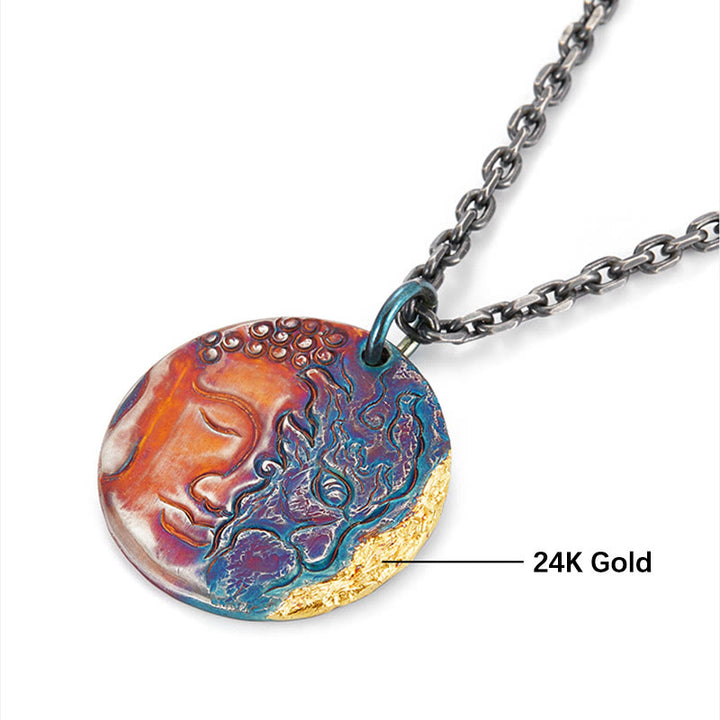 Buddha Stones 999 Sterling Silver 24K Gold Half Demon Half Buddha Compassion Necklace Pendant - image 9