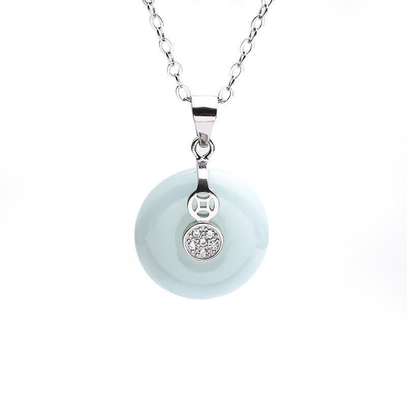 925 Sterling Silver Peace Buckle Jade Coin Luck Necklace Pendant - image 4