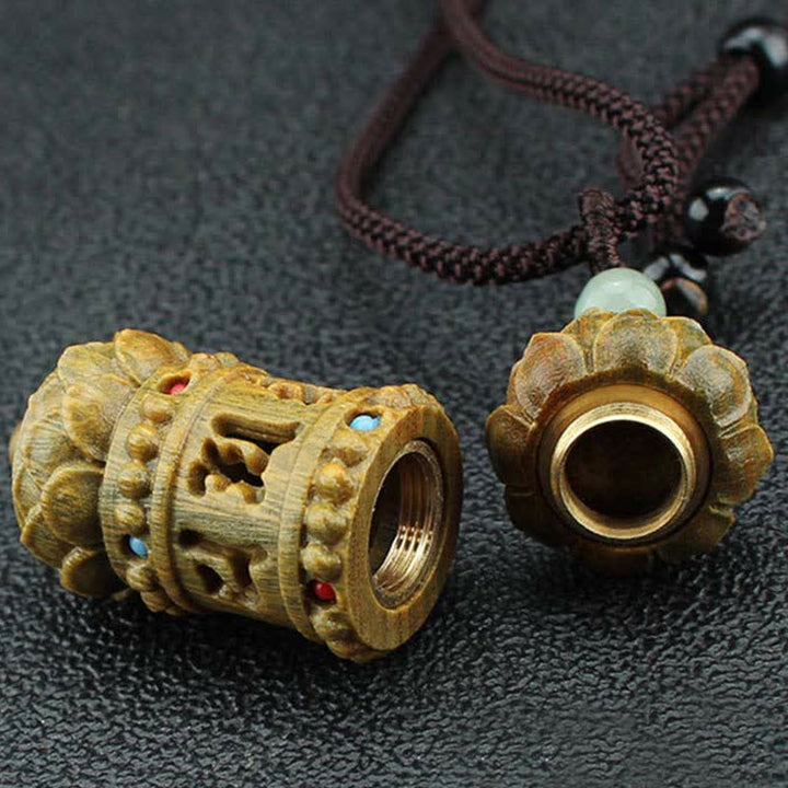 Buddha Stones Tibet Green Sandalwood Rosewood Om Mani Padme Hum Lotus Positive Soothing Necklace Pendant - image 7