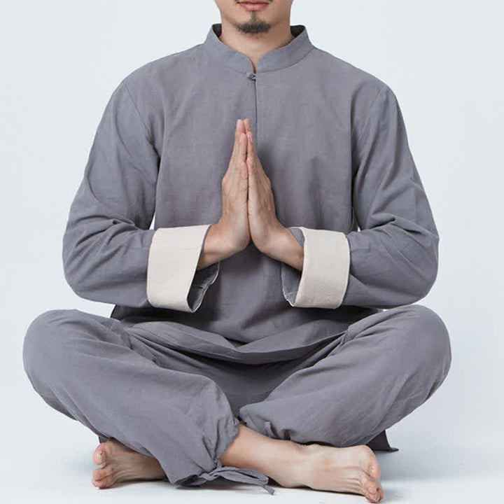 Spiritual Zen Meditation Yoga Prayer Practice Cotton Linen Clothing Men's Set - Gray - US/UK/AU44，EU54 (3XL) - image 14