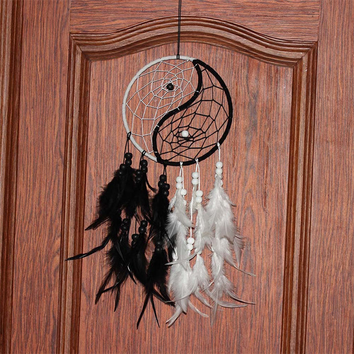 Yin Yang  Dream Catcher Circular Net with Feathers Balance Decoration - image 8