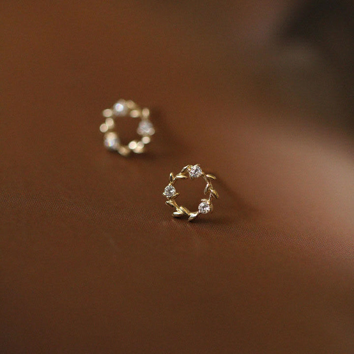 Buddha Stones 925 Sterling Silver Tiny Wreath Stud Blessing Flower Earrings - image 0