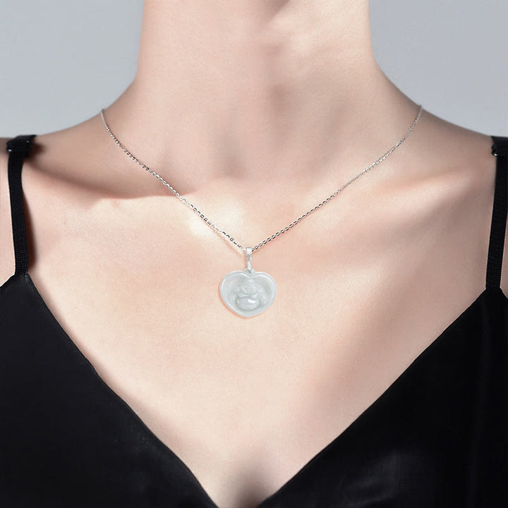 Buddha Stones 925 Sterling Silver Laughing Buddha White Jade Luck Blessing Necklace Pendant - image 8