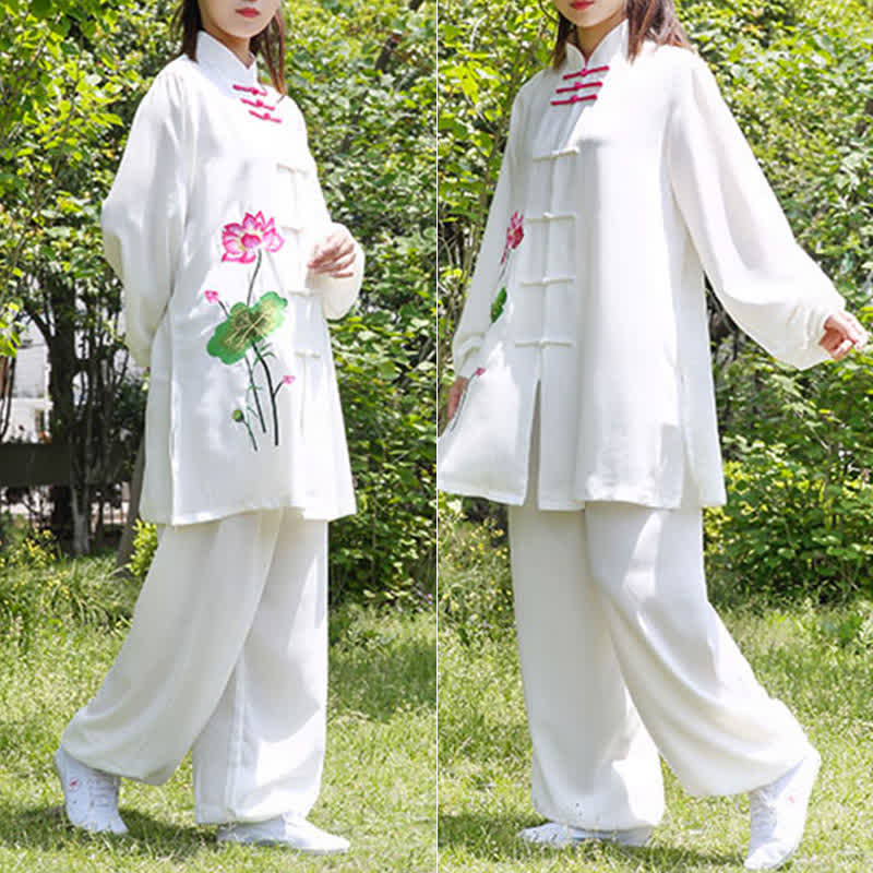 Lotus Flower Leaf Pattern Tai Chi Meditation Prayer Spiritual Zen Practice Clothing Women's Set