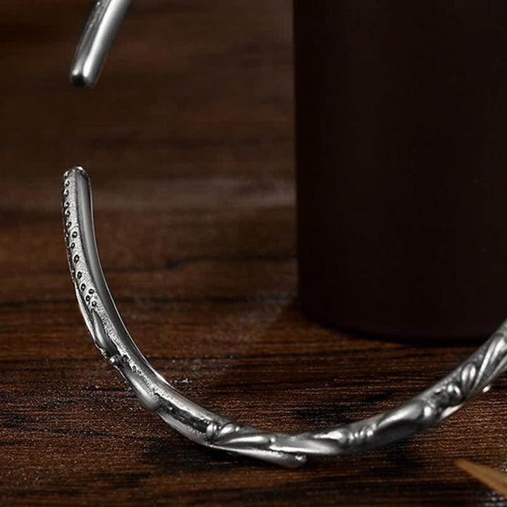 925 Sterling Silver Handmade Vines Engraved Protection Bracelet Bangle - image 8