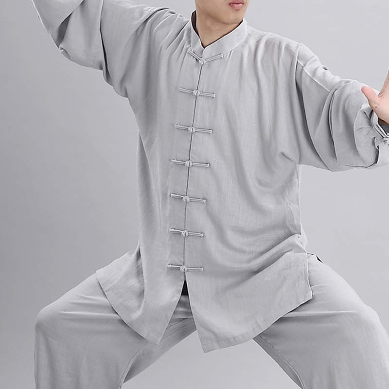 Buddha Stones Meditation Zen Prayer Spiritual Tai Chi Qigong Practice Unisex Embroidery Clothing Set - Light Grey Long Sleeve - US12，UK/AU16，EU44 (2XL) - image 7