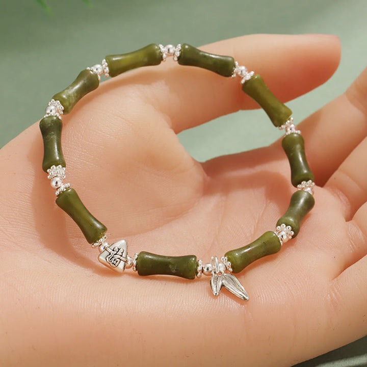 Buddha Stones Peridot White Jade Strawberry Quartz Green Aventurine Bamboo Fu Character Luck Bracelet