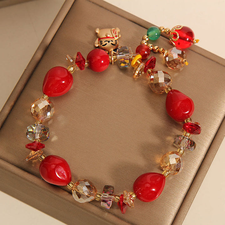 Buddha Stones Red Stone Lucky Cat Rabbit Fu Character Fortune Bracelet