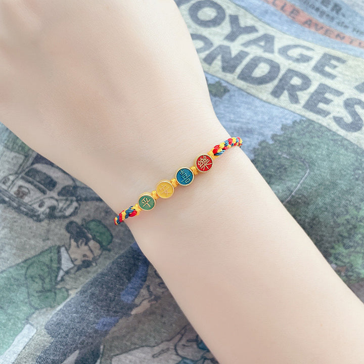 Buddha Stones Handmade Dunhuang Color Thread Peace And Joy Protection Braid String Bracelet