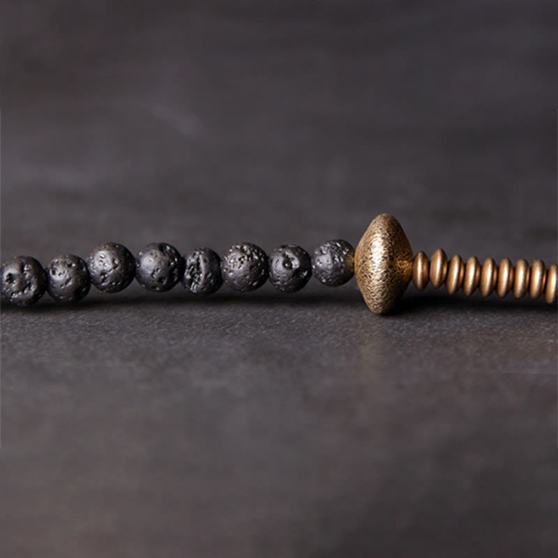 Buddha Stones Vintage Lava Rock Brass Copper Healing Multilayered Bracelet - image 5