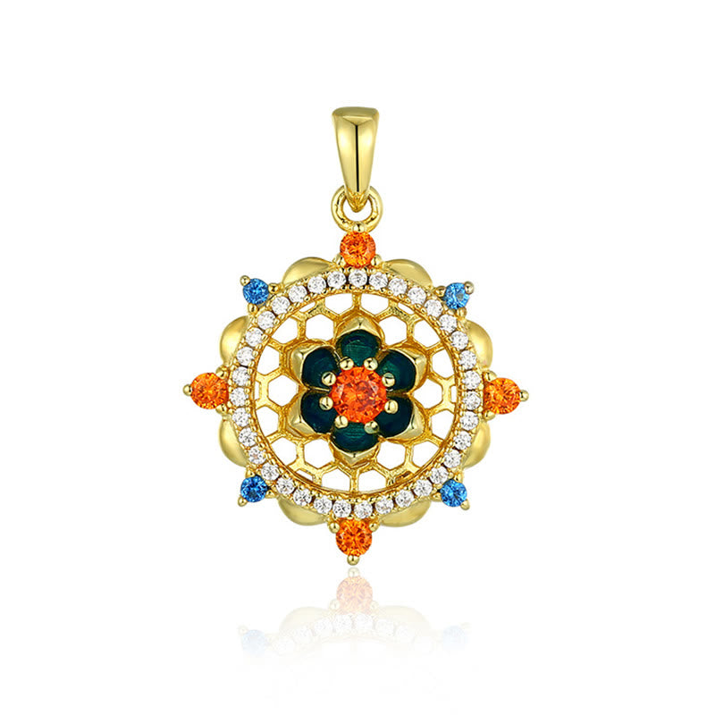 Buddha Stones 925 Sterling Silver Lotus Flower Colorful Zircon New Beginning Necklace Pendant - image 8