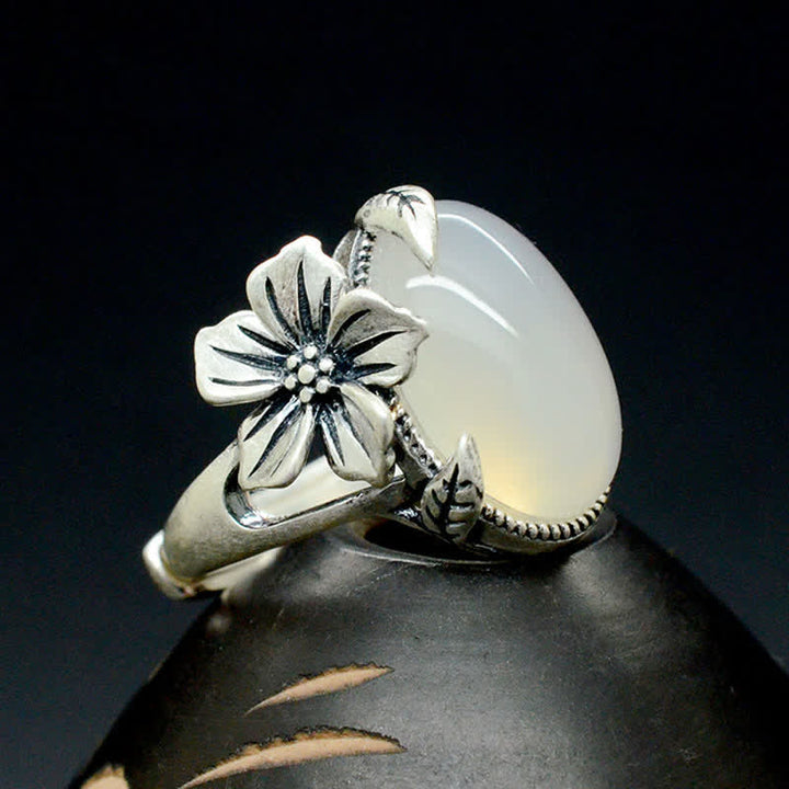 990 Sterling Silver Natural Chalcedony Plum Positive Harmony Ring - image 1