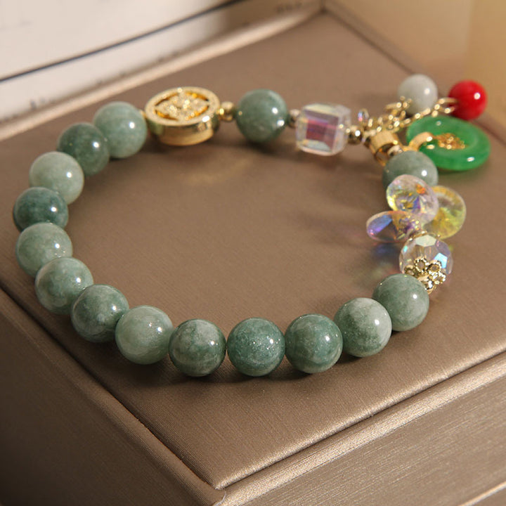 Buddha Stones Strawberry Quartz Jade Fu Character Charm Healing Bracelet