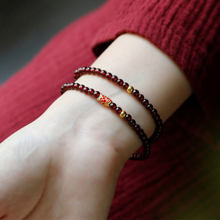 Buddha Stones 999 Gold Koi Fish Natural Garnet Protection Bracelet - image 10