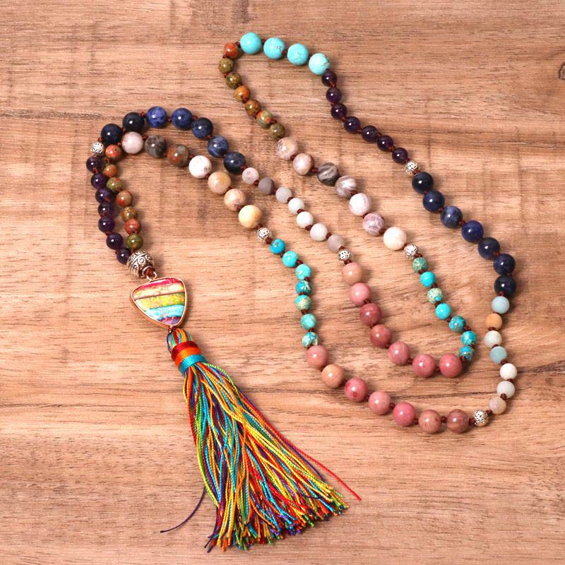 Buddha Stones Tibetan Turquoise Lazurite Lapis Lazuli Zebra Jasper Balance Necklace - Turquoise&Lazurite&Zebra Jasper&Amethyst - image 0