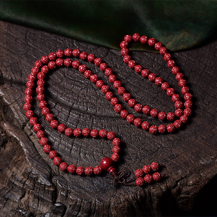 Buddha Stones 108 Mala Beads Cinnabar Om Mani Padme Hum Pattern Engraved Blessing Bracelet - image 1