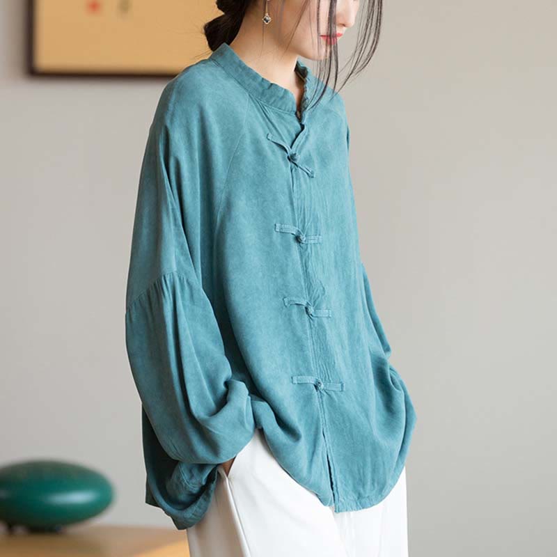 Buddha Stones Frog-Button Long Sleeve Shirt Zen Tai Chi Meditation Top Hanfu Clothing Jacket