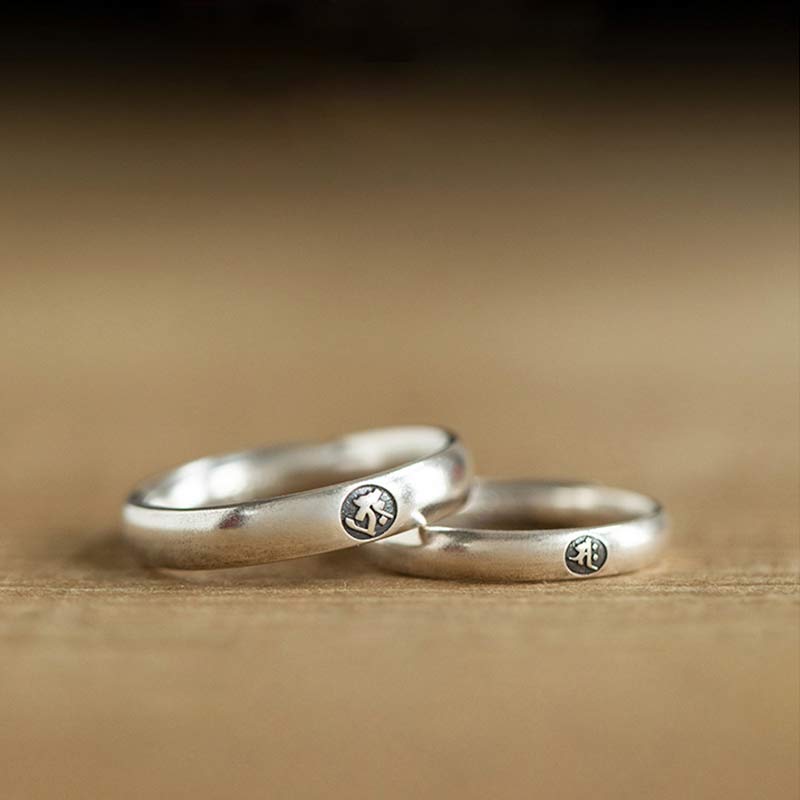 925 Sterling Silver Chinese Zodiac Natal Buddha Blessing Couple Ring - image 12