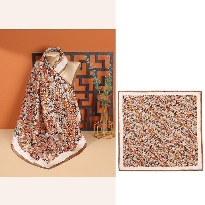 Buddha Stones Pastoral Scene Hot Air Balloon Spring Blossom 100% Mulberry Silk Neck Hair Scarf - H Letter-Orange - image 18