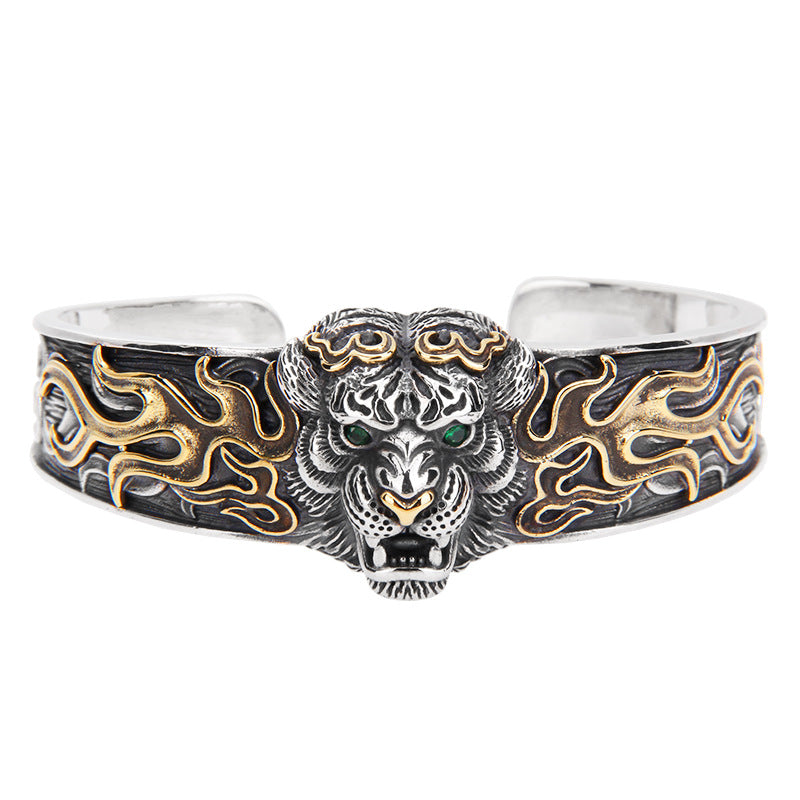 925 Sterling Silver Chinese Zodiac Tiger Keep Away Evil Spirits Bracelet Bangle - image 6