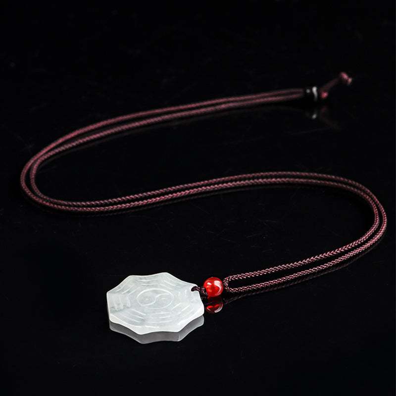 Natural Jade Bagua Yin Yang Luck Necklace Pendant - image 7
