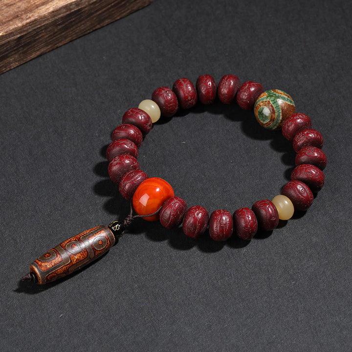 Buddha Stones Tibet Bodhi Seed Dzi Bead Dancing Lion Luck Bracelet Wrist Mala