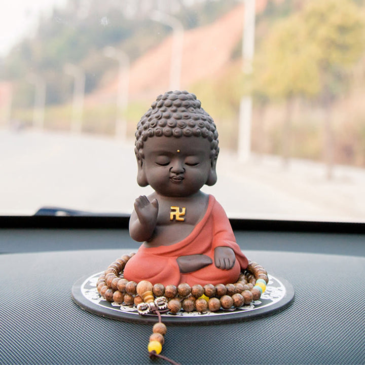 Buddha Stones Small Buddha Serenity Purple Clay Home Desk Decoration - image 8