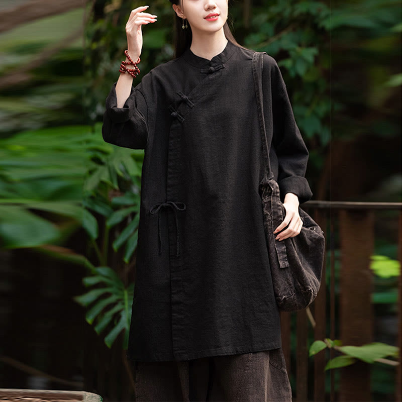 Buddha Stones Vintage Cotton Linen Blouse Women Long Sleeve Shirt Chinese Hanfu Top